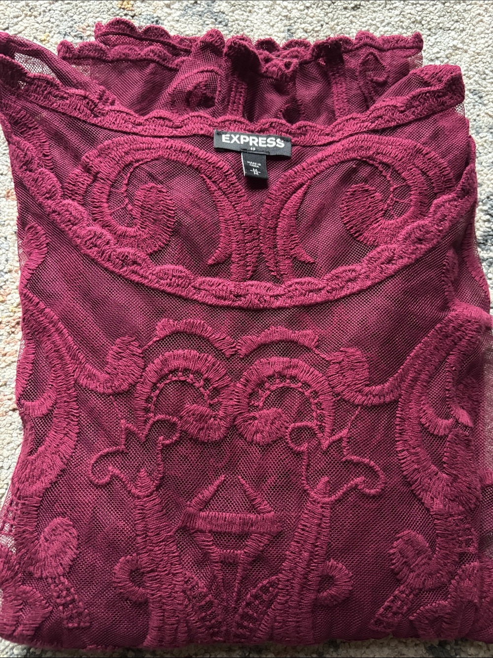 Express Burgundy Lace Embroidered Top